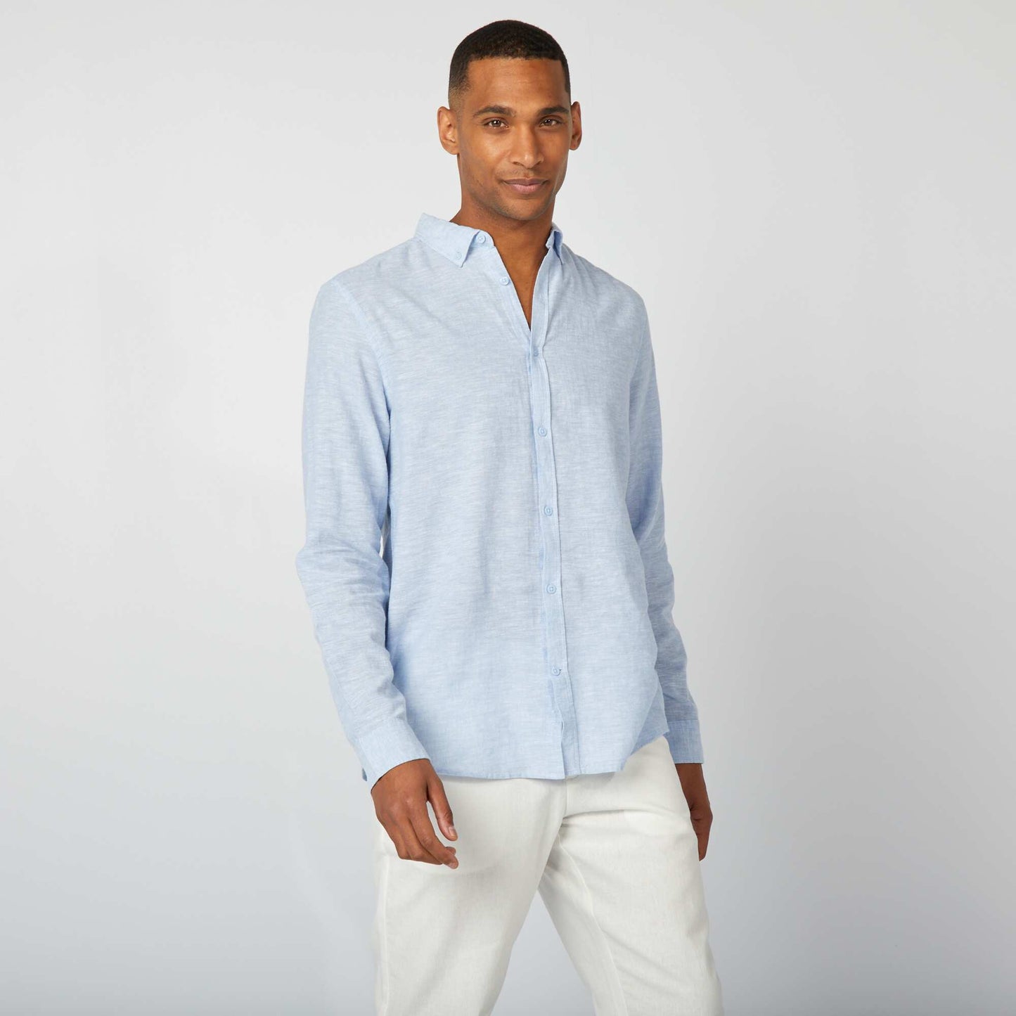 Linen-blend shirt BLUE