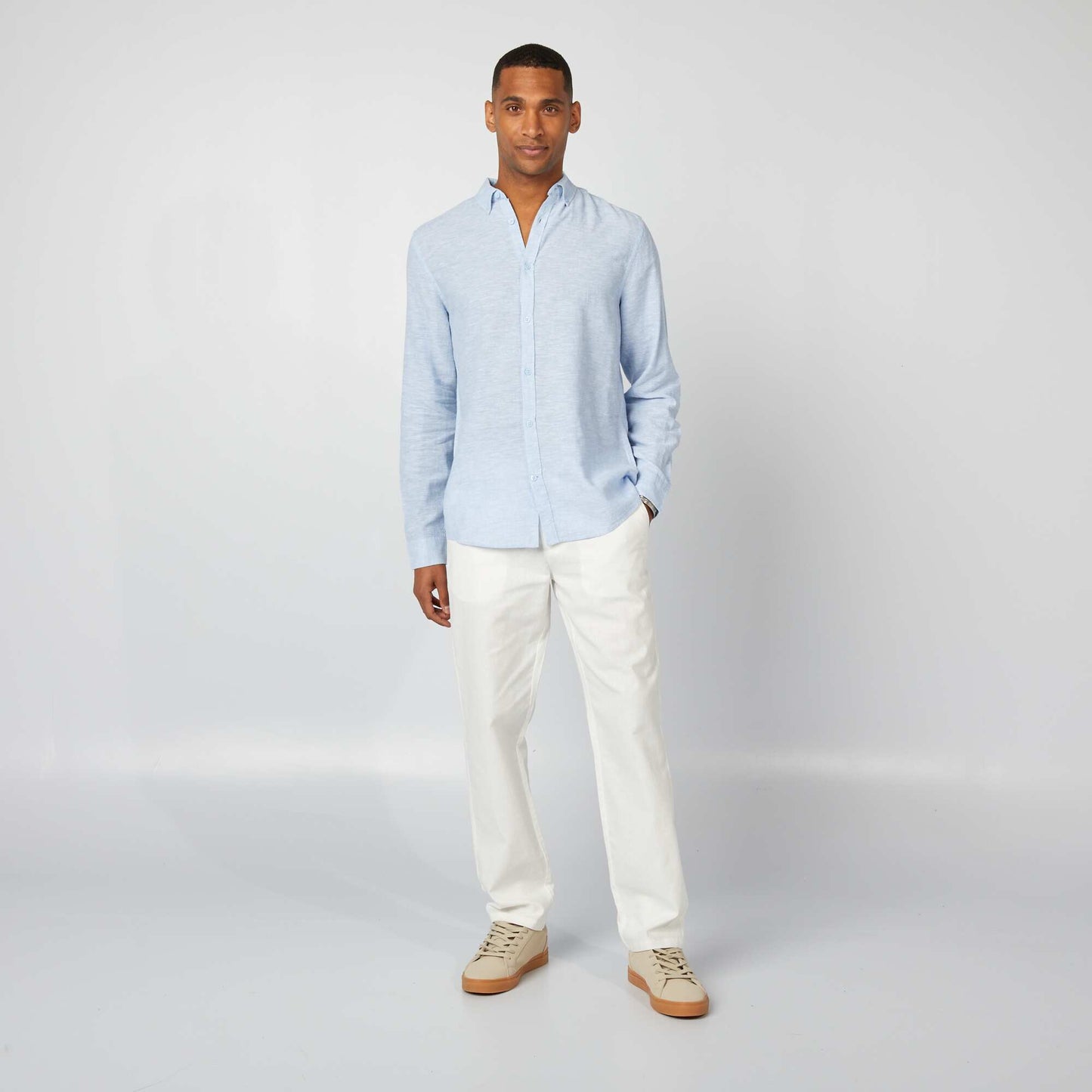 Linen-blend shirt BLUE