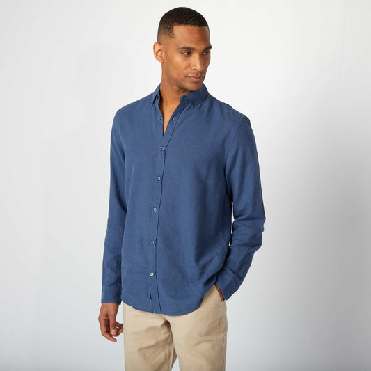 Linen-blend shirt BLUE