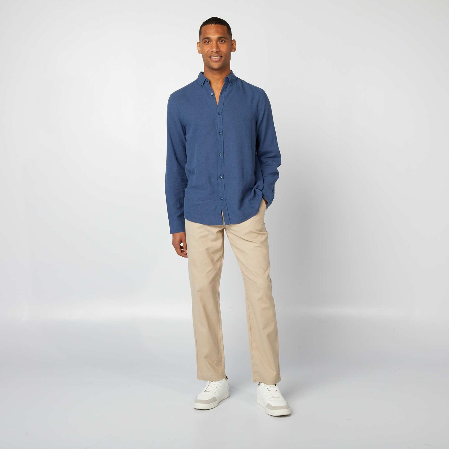 Linen-blend shirt BLUE