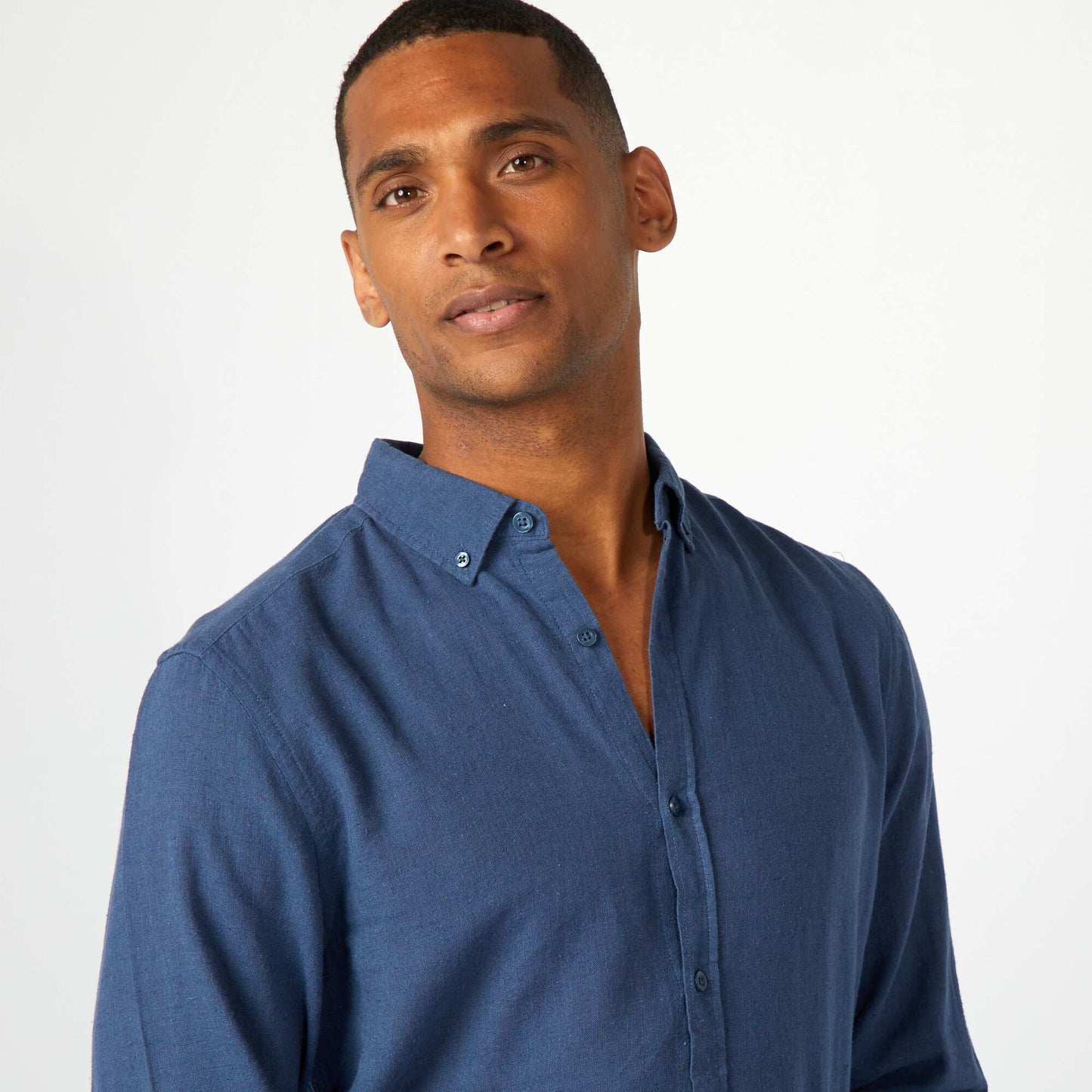 Linen-blend shirt BLUE