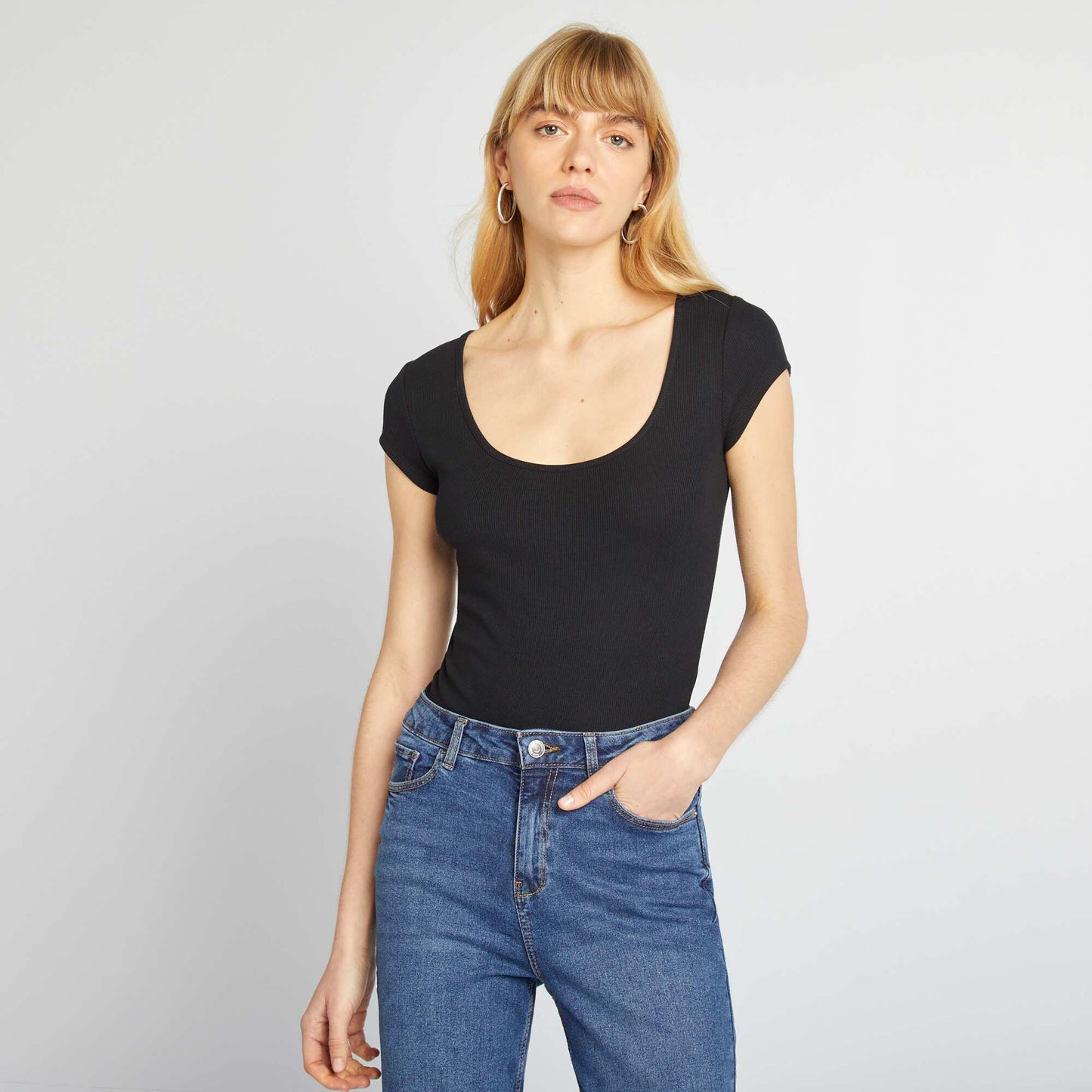 Short-sleeved ribbed bodysuit BLACK