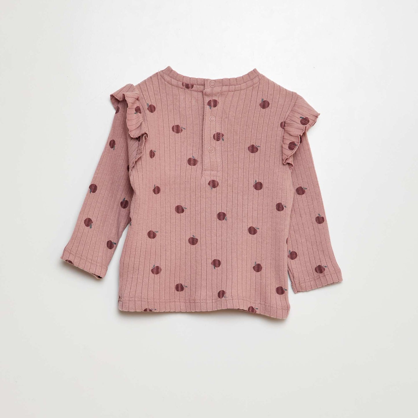 Ribbed T-shirt with long sleeves and frills around the arms PINK