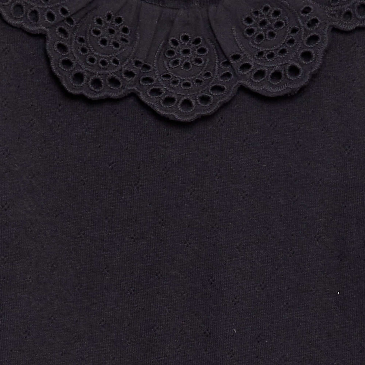 Pointelle knit T-shirt with broderie anglaise Peter Pan collar black