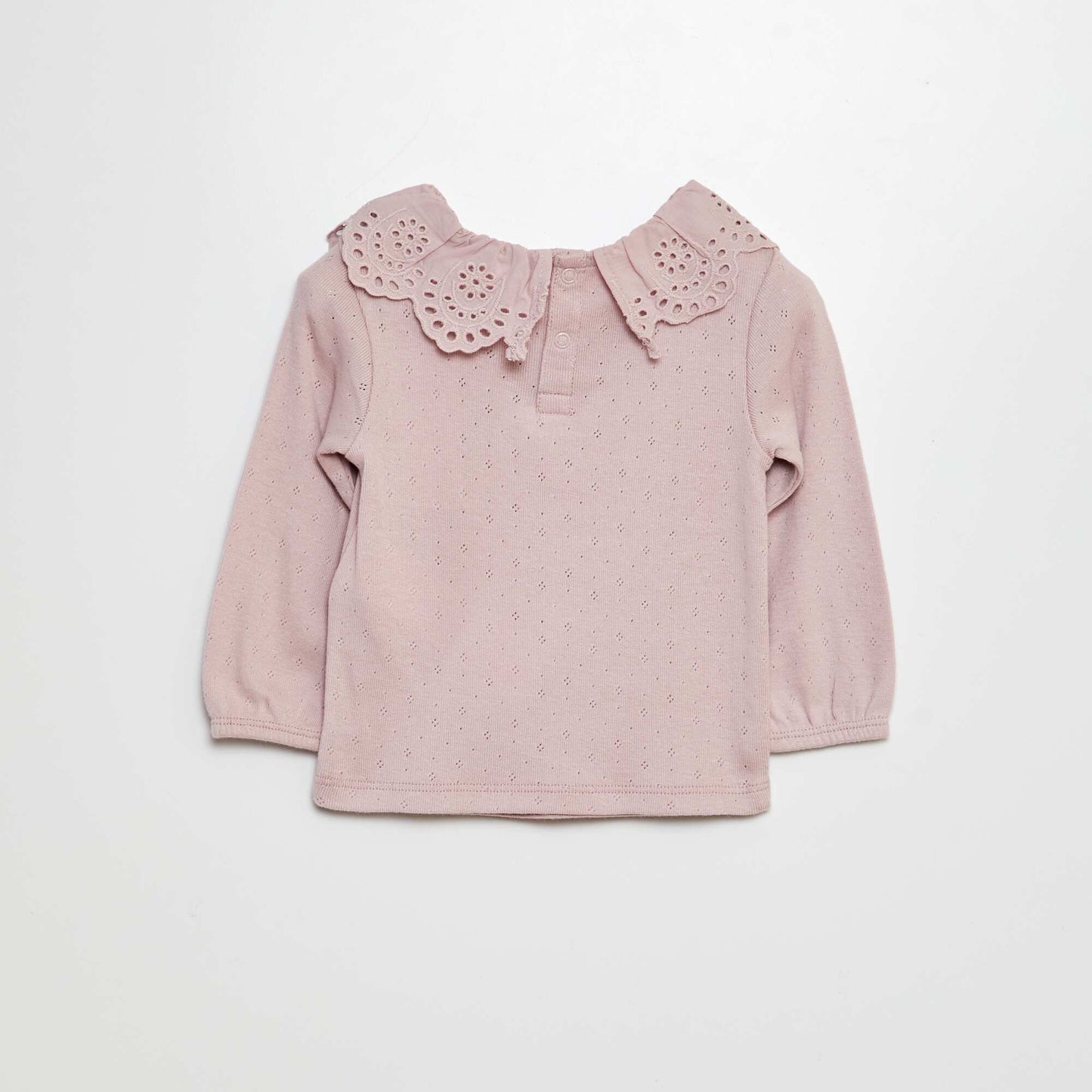 Pointelle knit T-shirt with broderie anglaise Peter Pan collar PURPLE