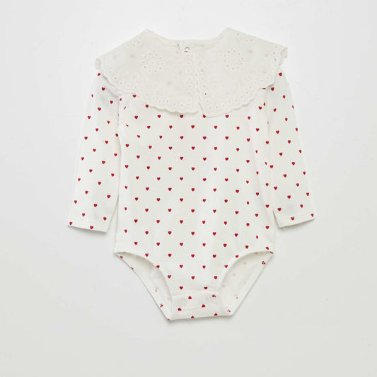 Patterned bodysuit with Peter Pan collar WHITE