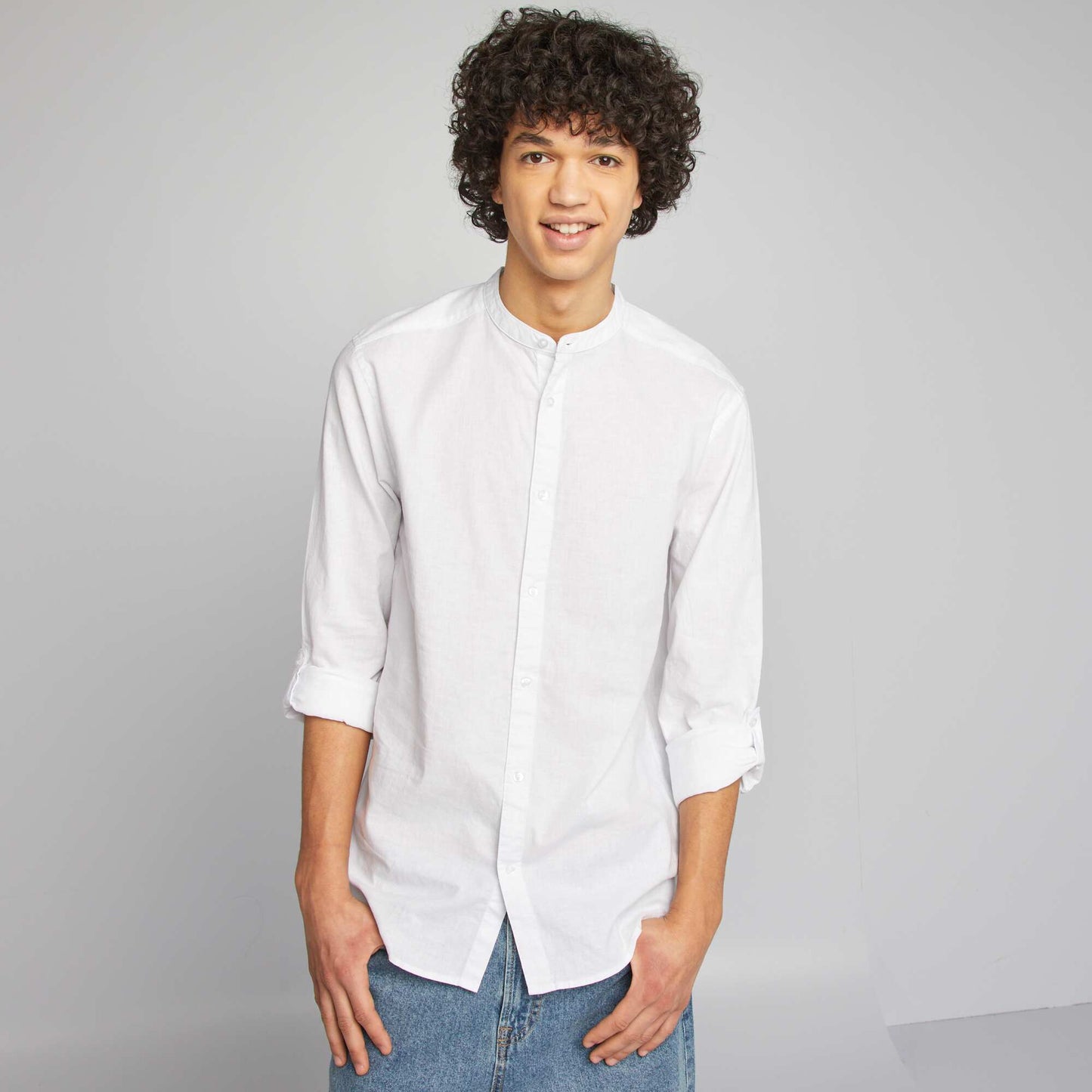 Plain shirt with Henley collar WHITE