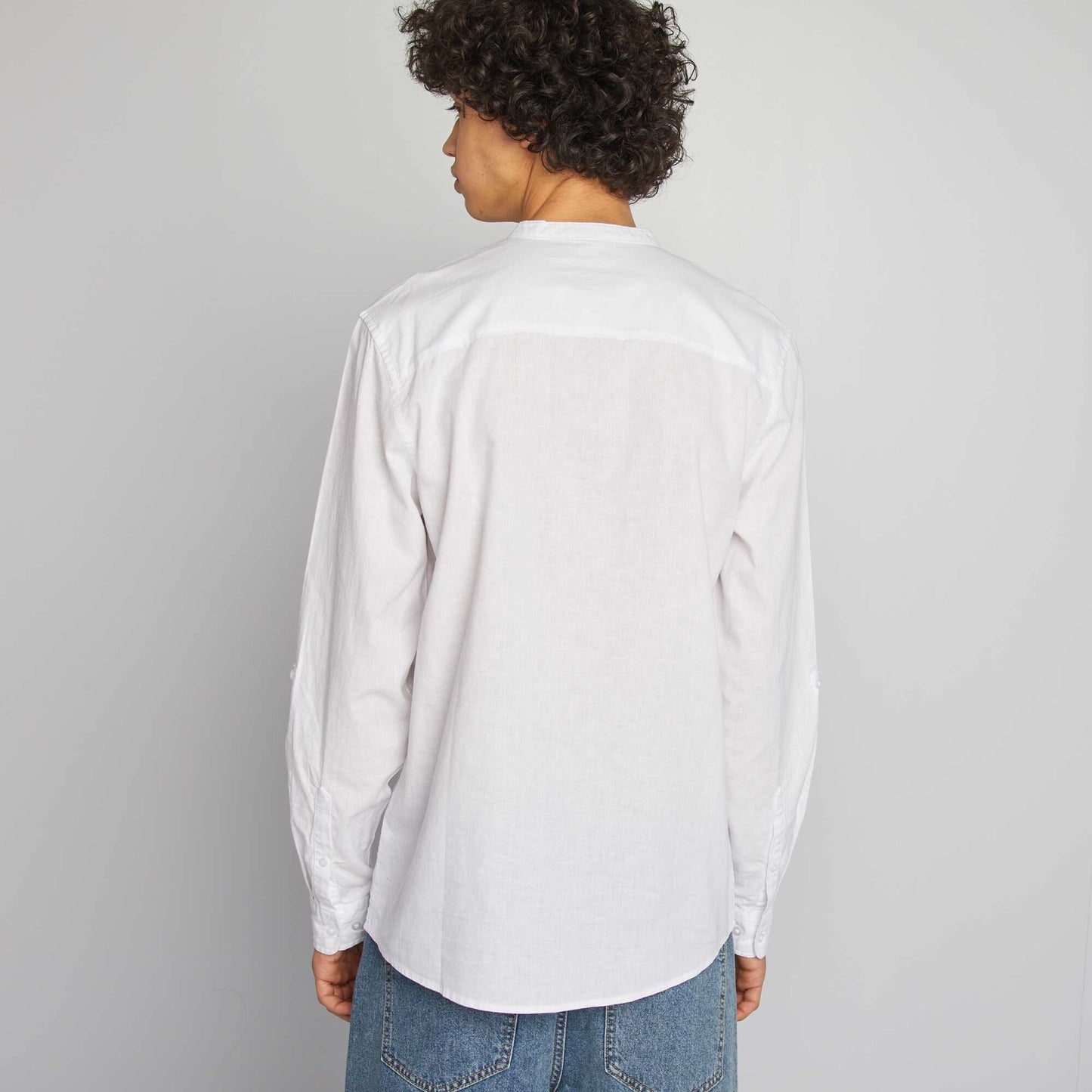 Plain shirt with Henley collar WHITE