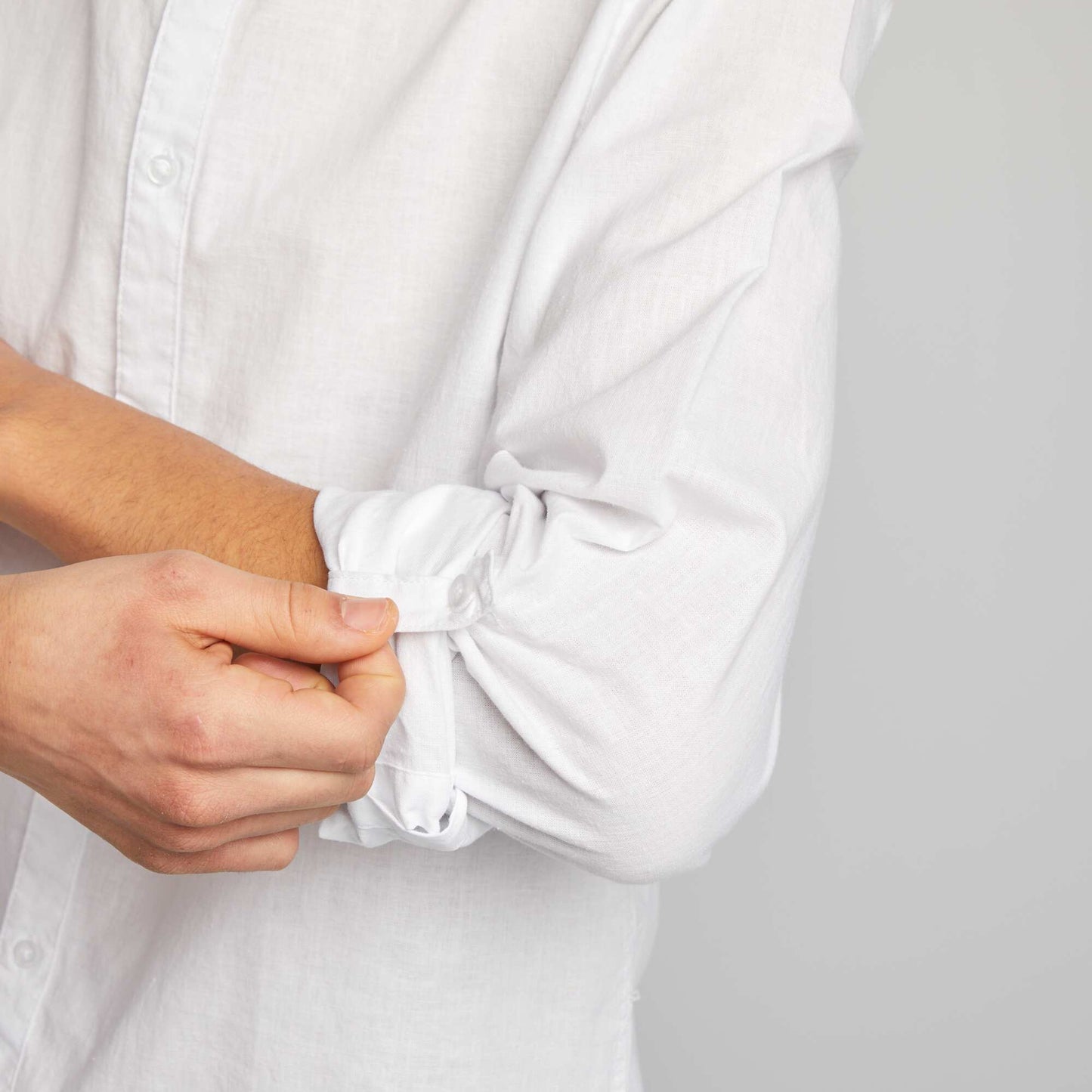 Plain shirt with Henley collar WHITE