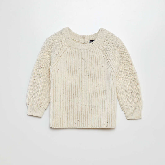 Knitted sweater with 3-button collar BEIGE