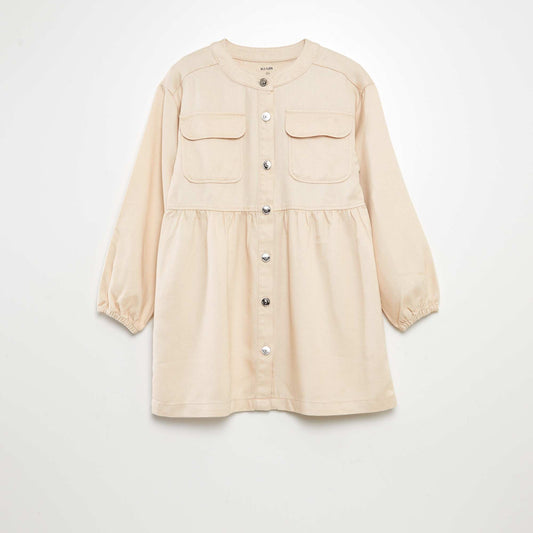 Buttoned dress with long sleeves BEIGE