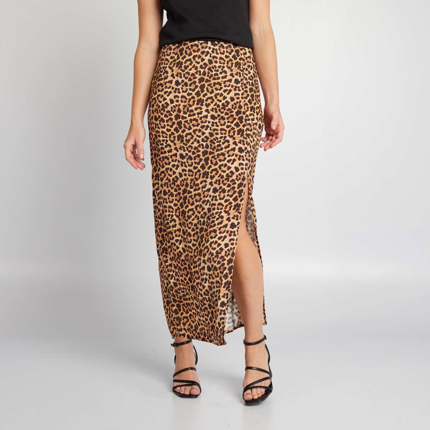 Flowing leopard print skirt BROWN