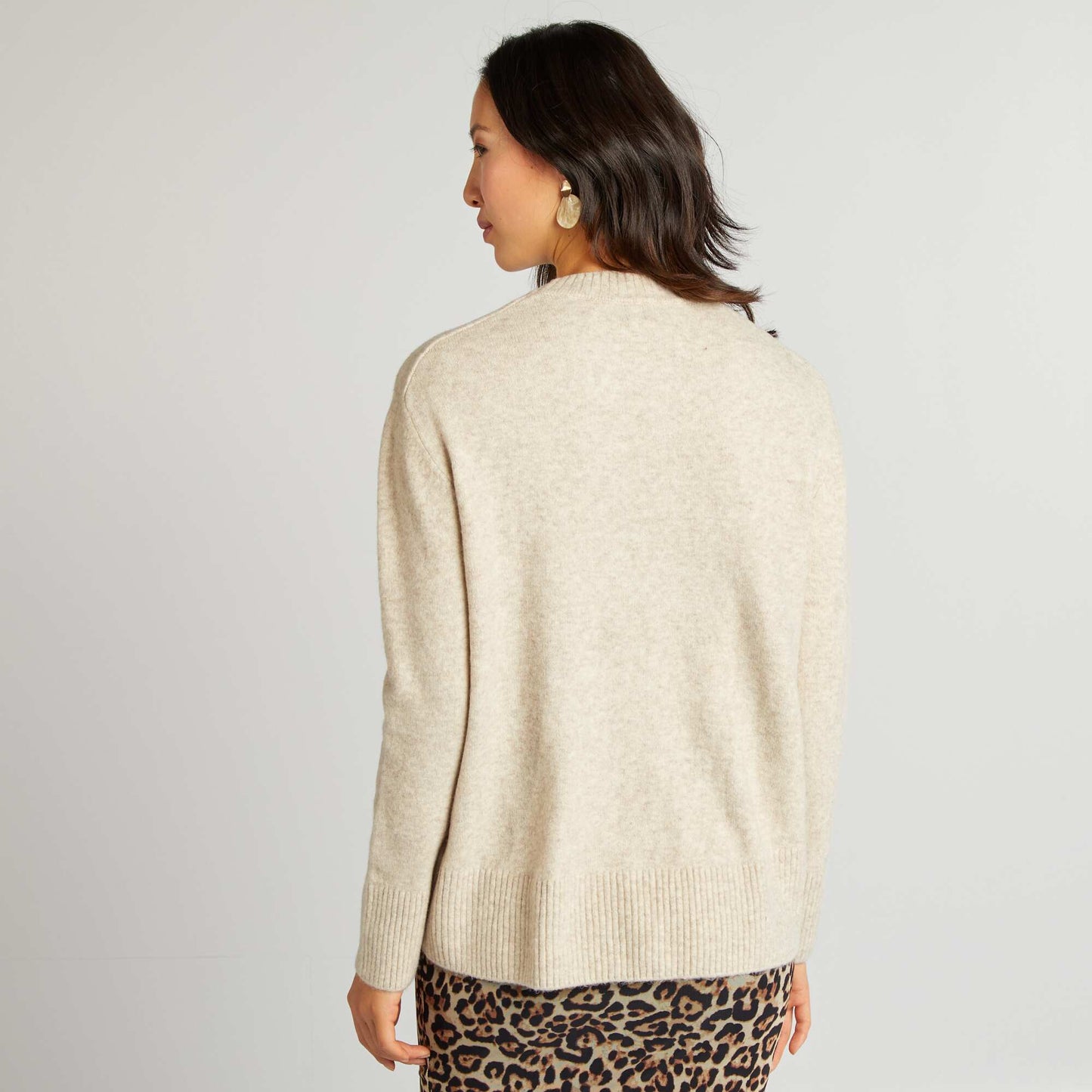 Long round-neck sweater BEIGE