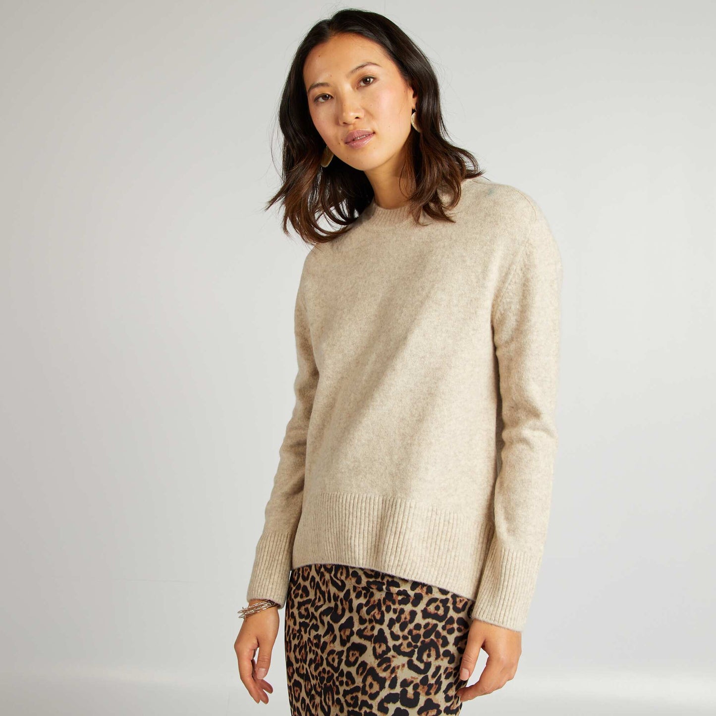 Long round-neck sweater BEIGE