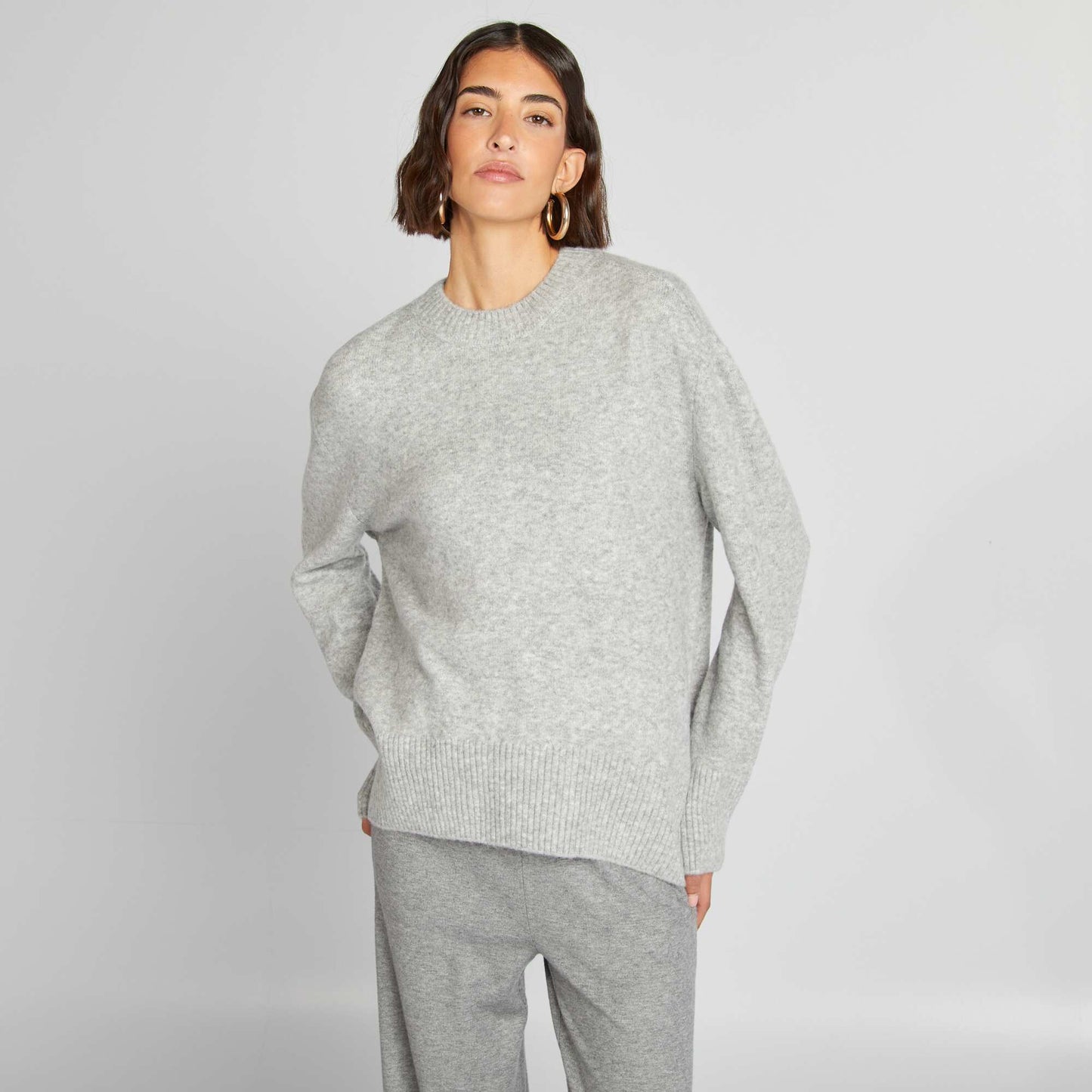 Long round-neck sweater GREY