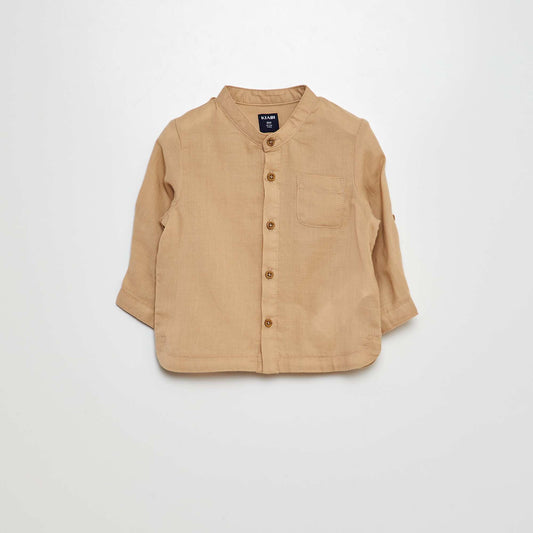 Lightweight shirt with mandarin collar BEIGE