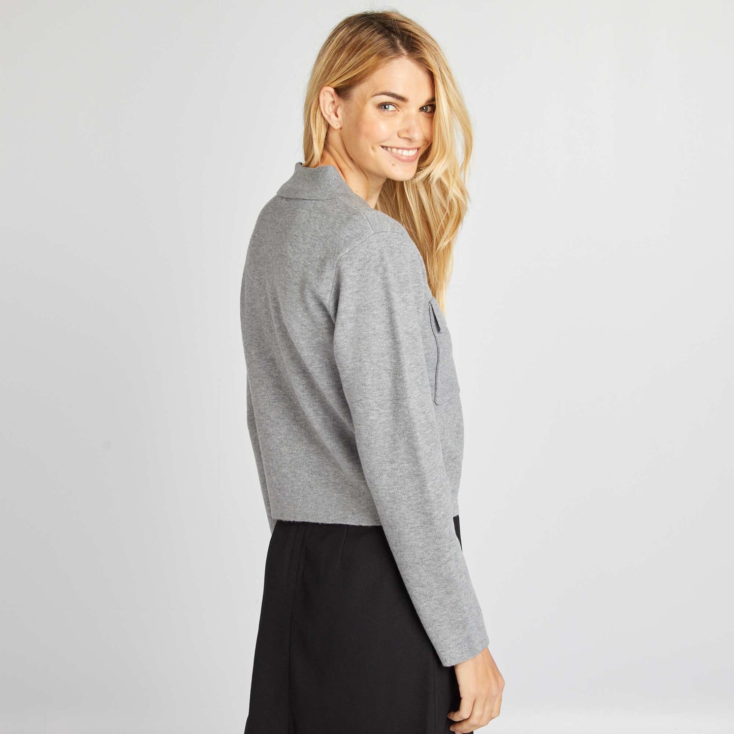 Zip-up polo neck cardigan GREY