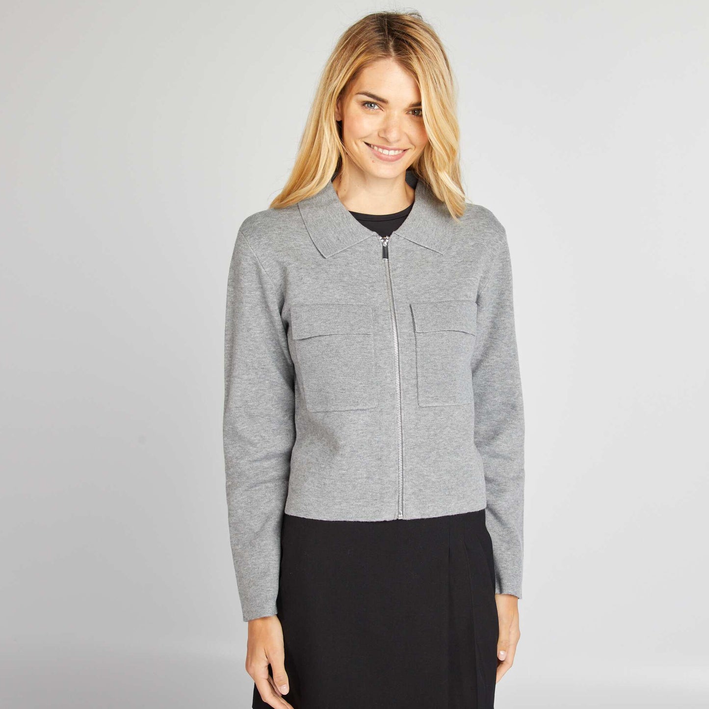 Zip-up polo neck cardigan GREY