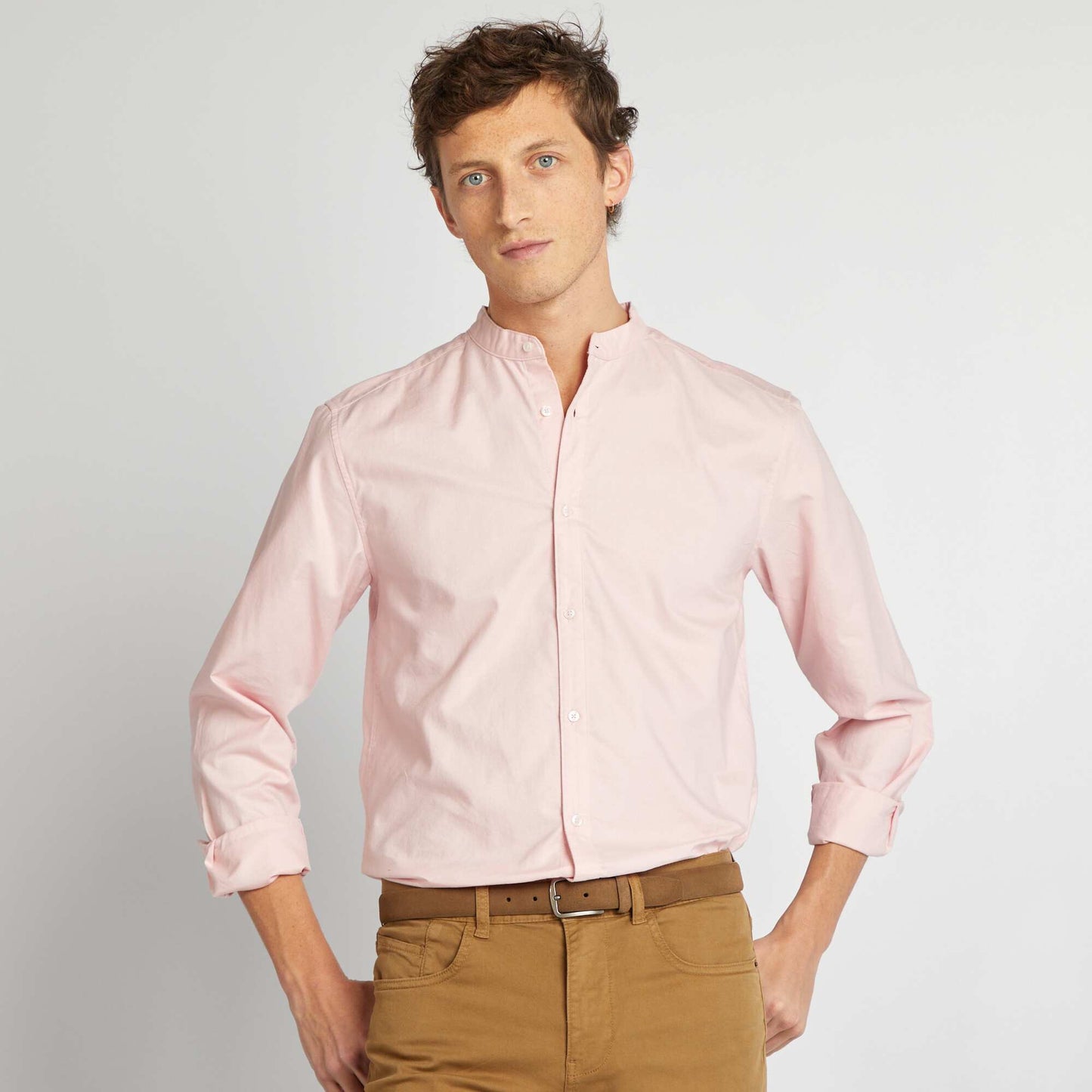 Oxford shirt with mandarin collar PINK