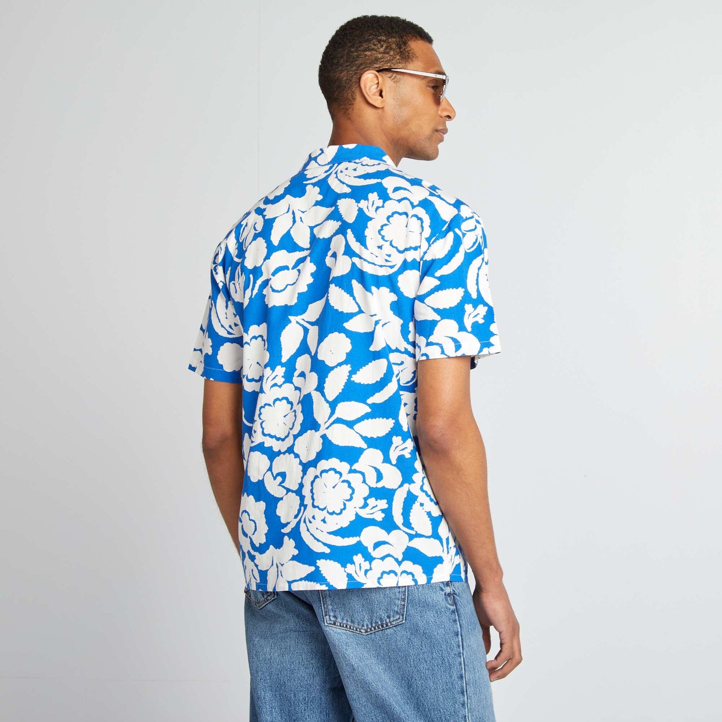 Short-sleeved floral patterned shirt BLUE