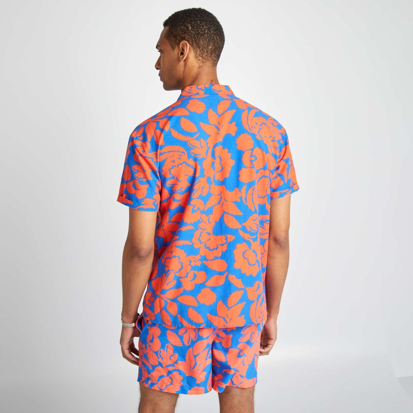 Short-sleeved floral patterned shirt BLUE