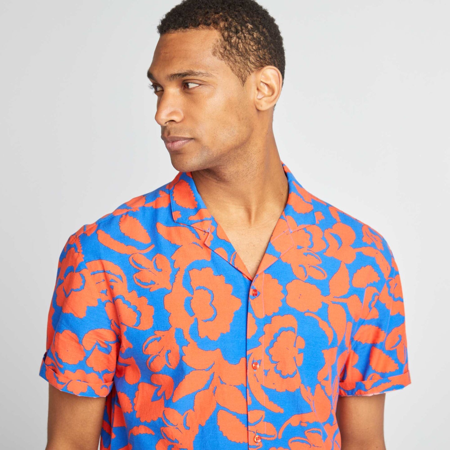 Short-sleeved floral patterned shirt BLUE
