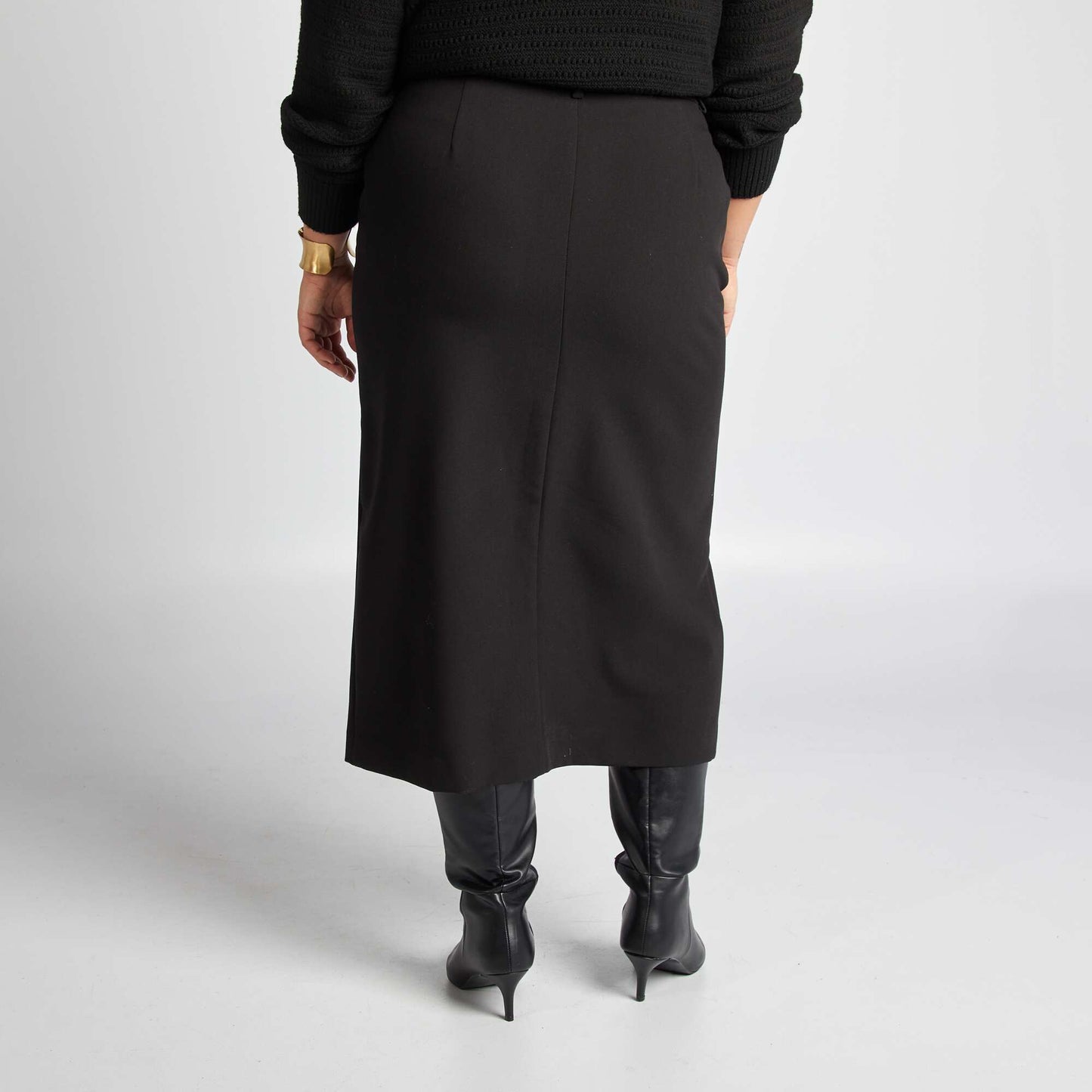 Midi skirt with slit BLACK