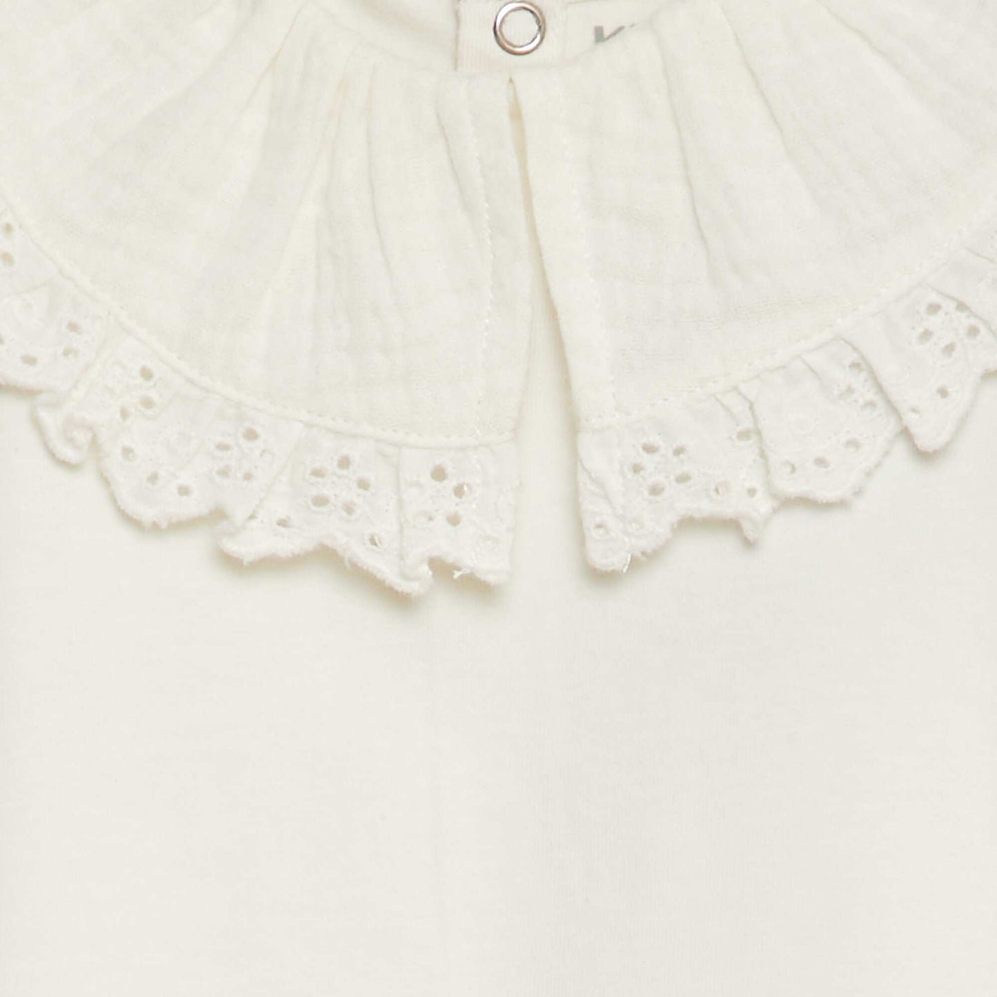 Bodysuit with double cotton gauze and broderie anglaise collar WHITE