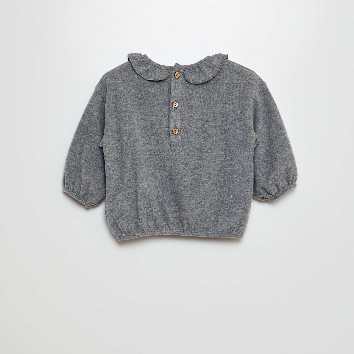 Plush knit sweater with ruffled collar GREY