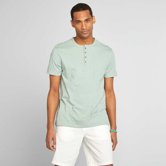 Jersey T-shirt with grandad collar GREEN