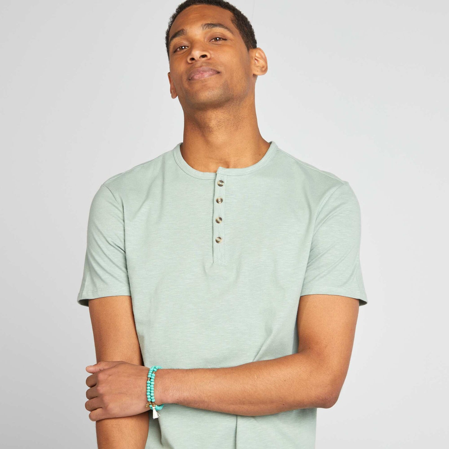 Jersey T-shirt with grandad collar GREEN