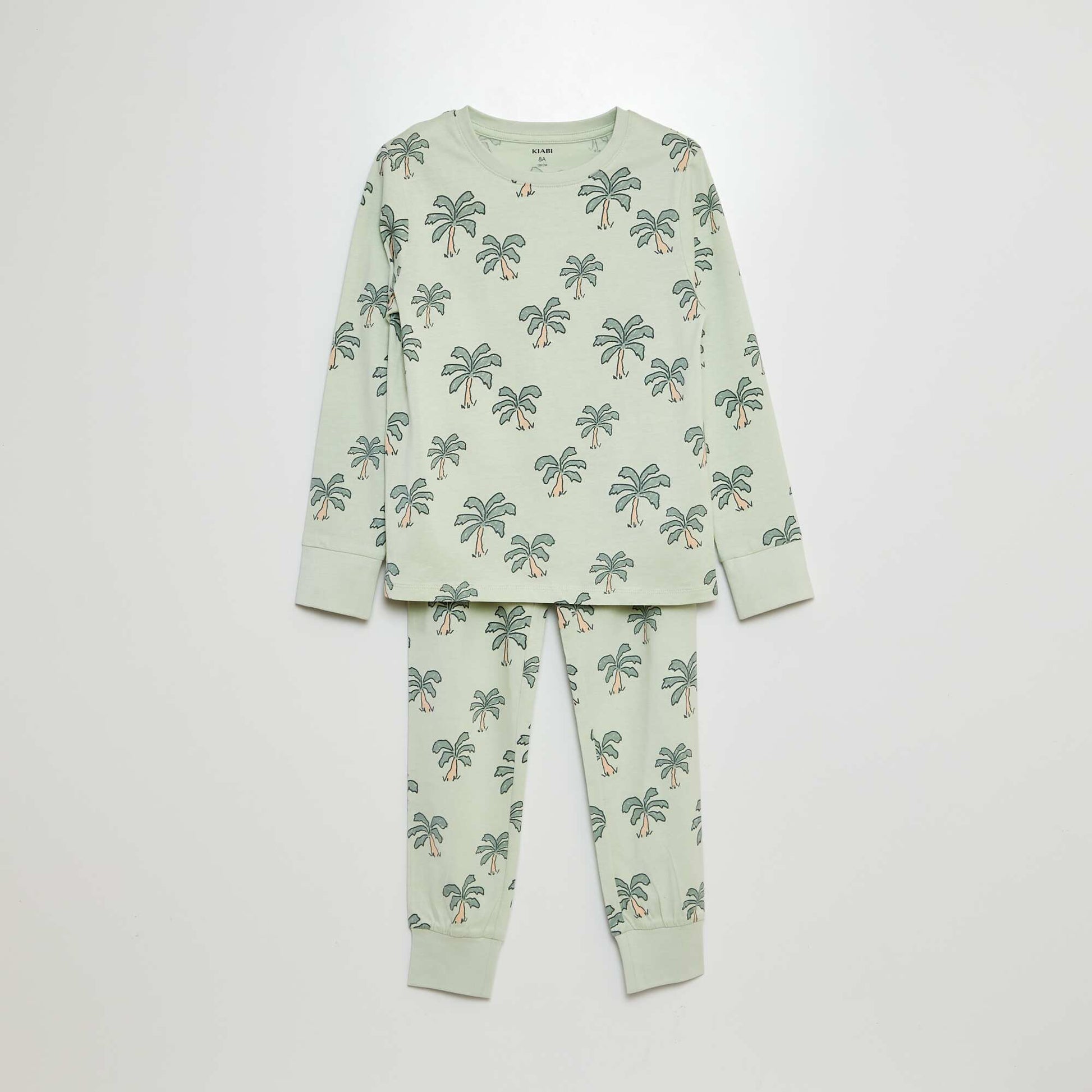 Palm tree print long pyjamas - 2-piece set GREEN