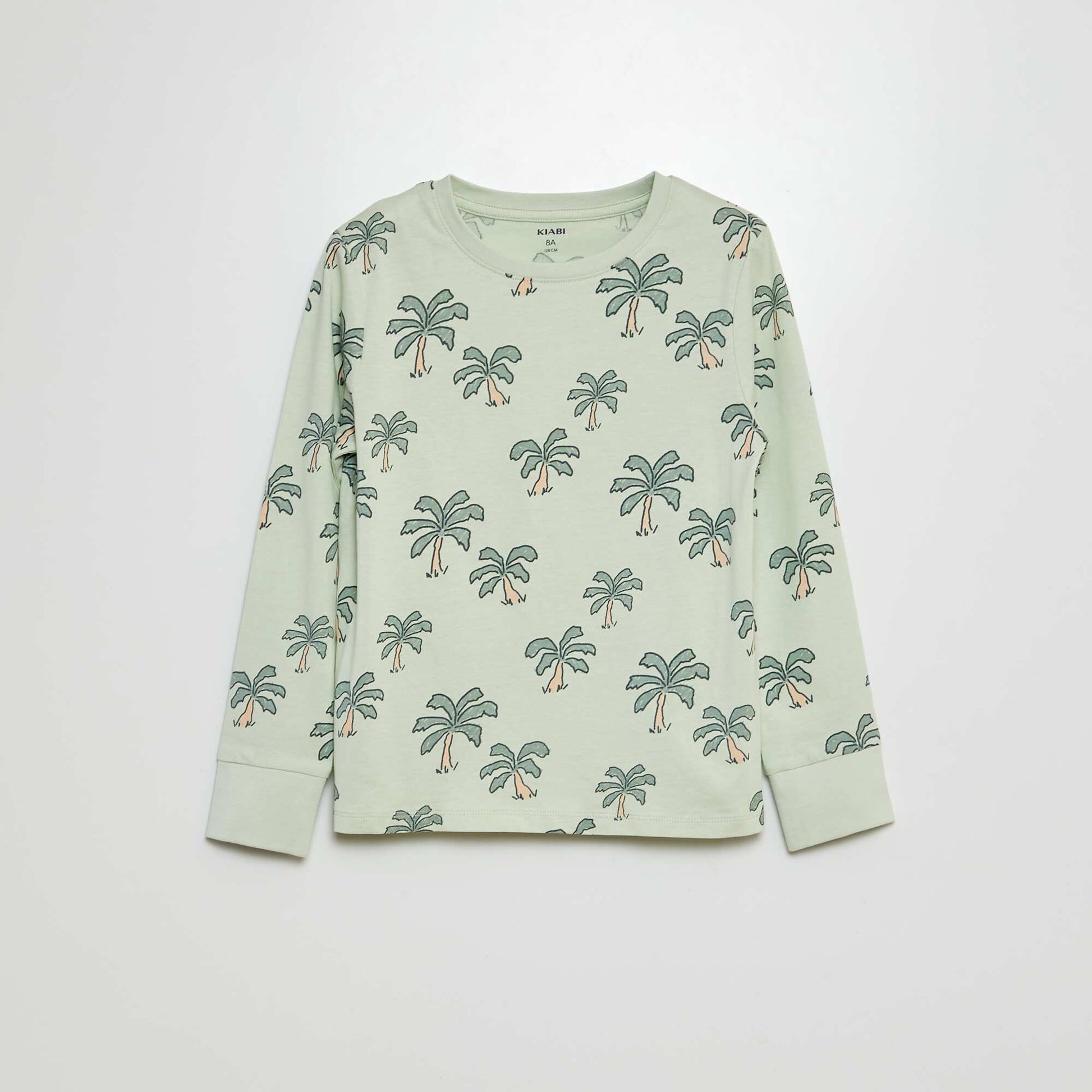 Palm tree print long pyjamas - 2-piece set GREEN