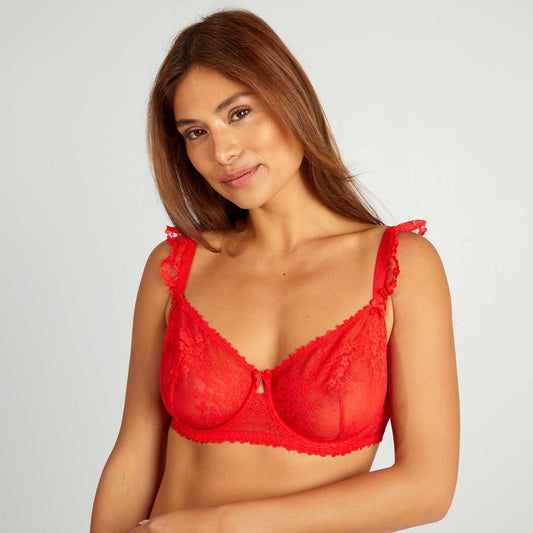 Non-padded bra for D & E cups RED