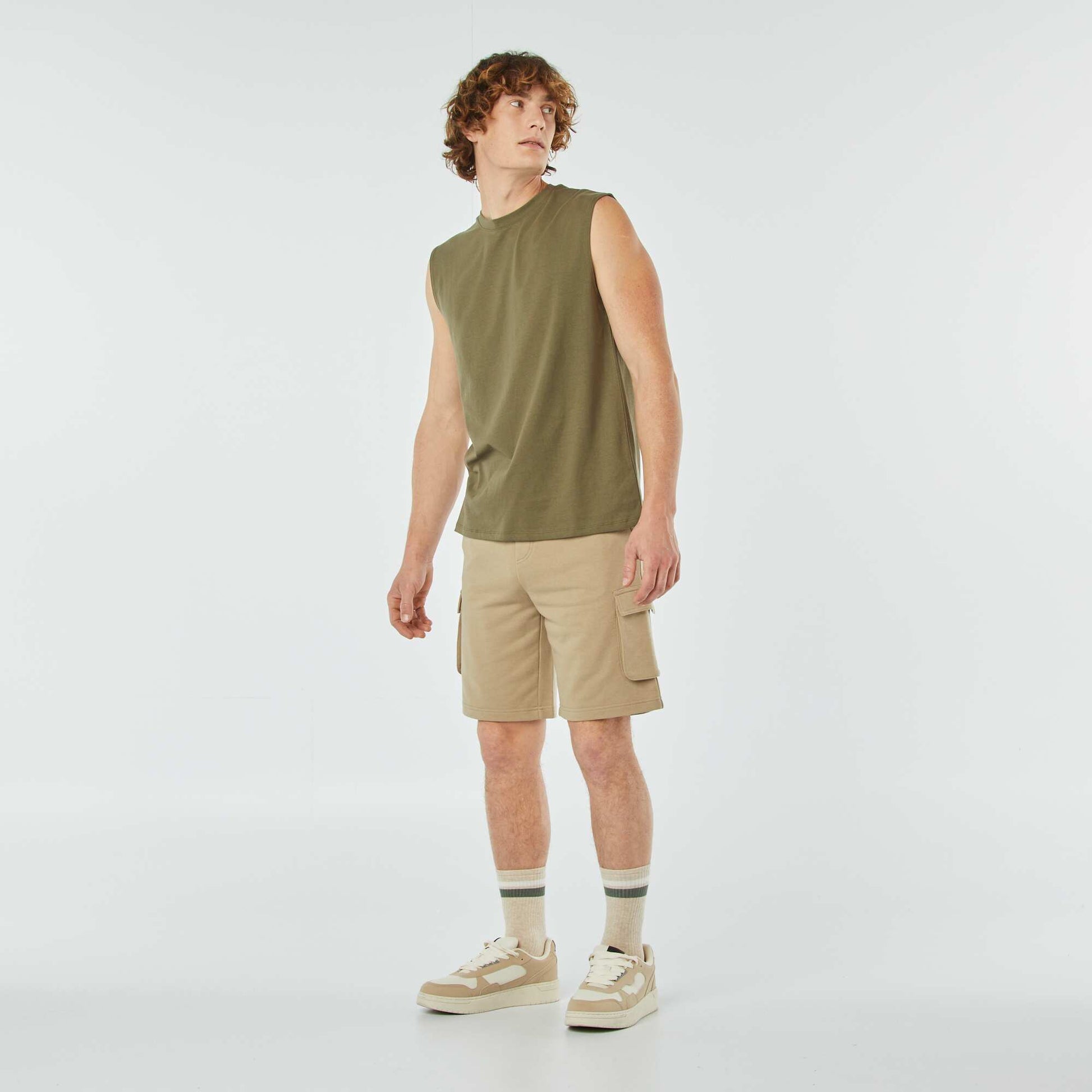 Multi-pocket sweatshirt fabric Bermuda shorts BEIGE – Kiabi KSA