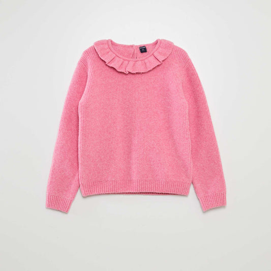 Plush knit sweater with ruffle PINK