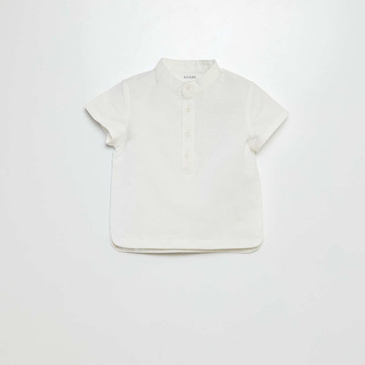 Oxford polo shirt with grandad collar WHITE