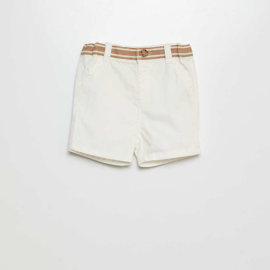 Chino shorts with mock belt WHITE