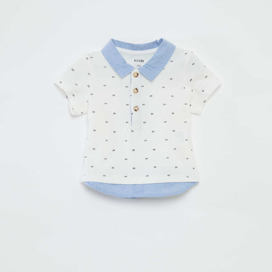 Short-sleeved piqué knit polo shirt WHITE