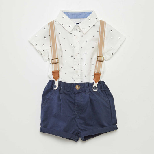 Shirt  shorts and braces set - 3-piece set WHITE