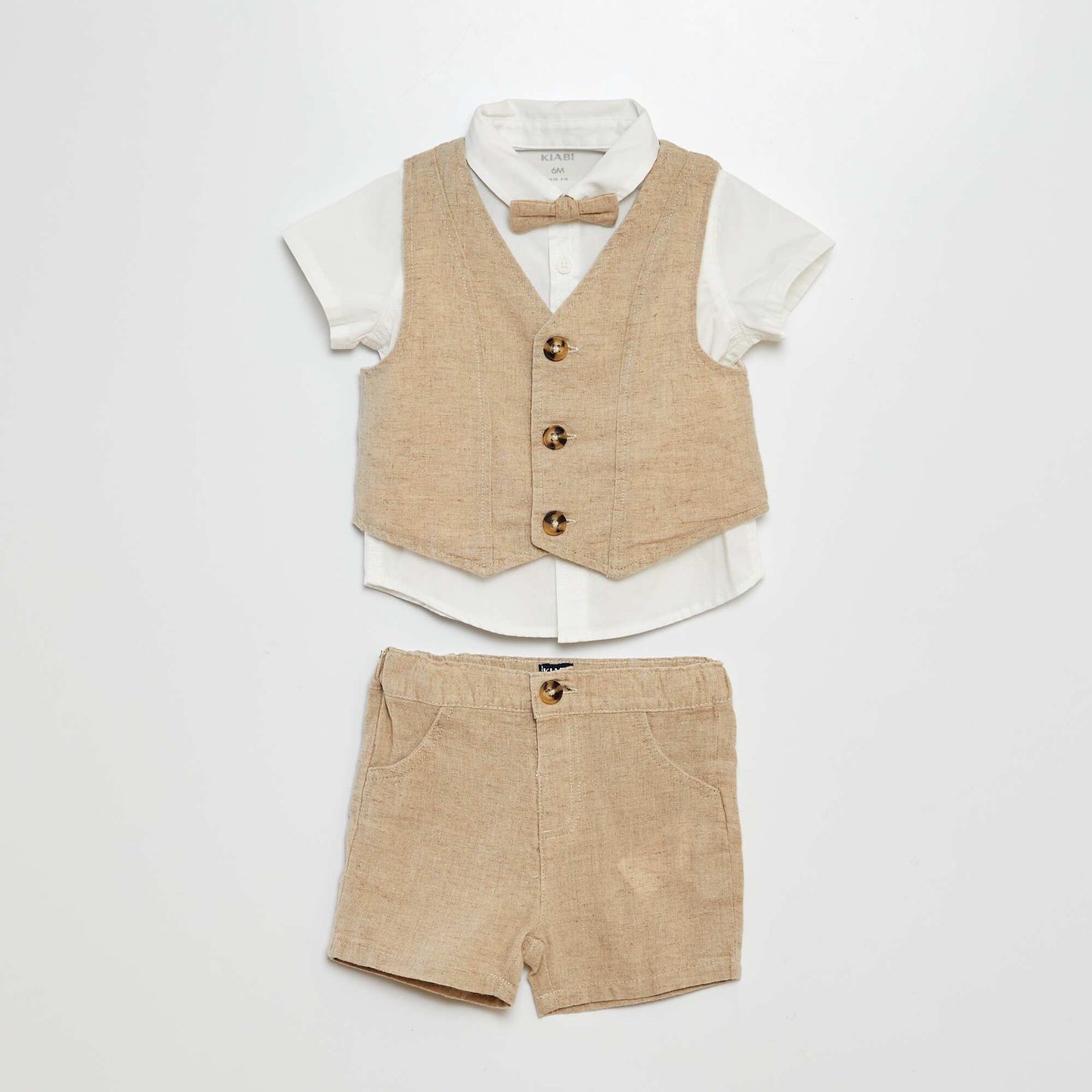 Shirt  chino shorts  waistcoat and bow tie set - 4-piece set WHITE