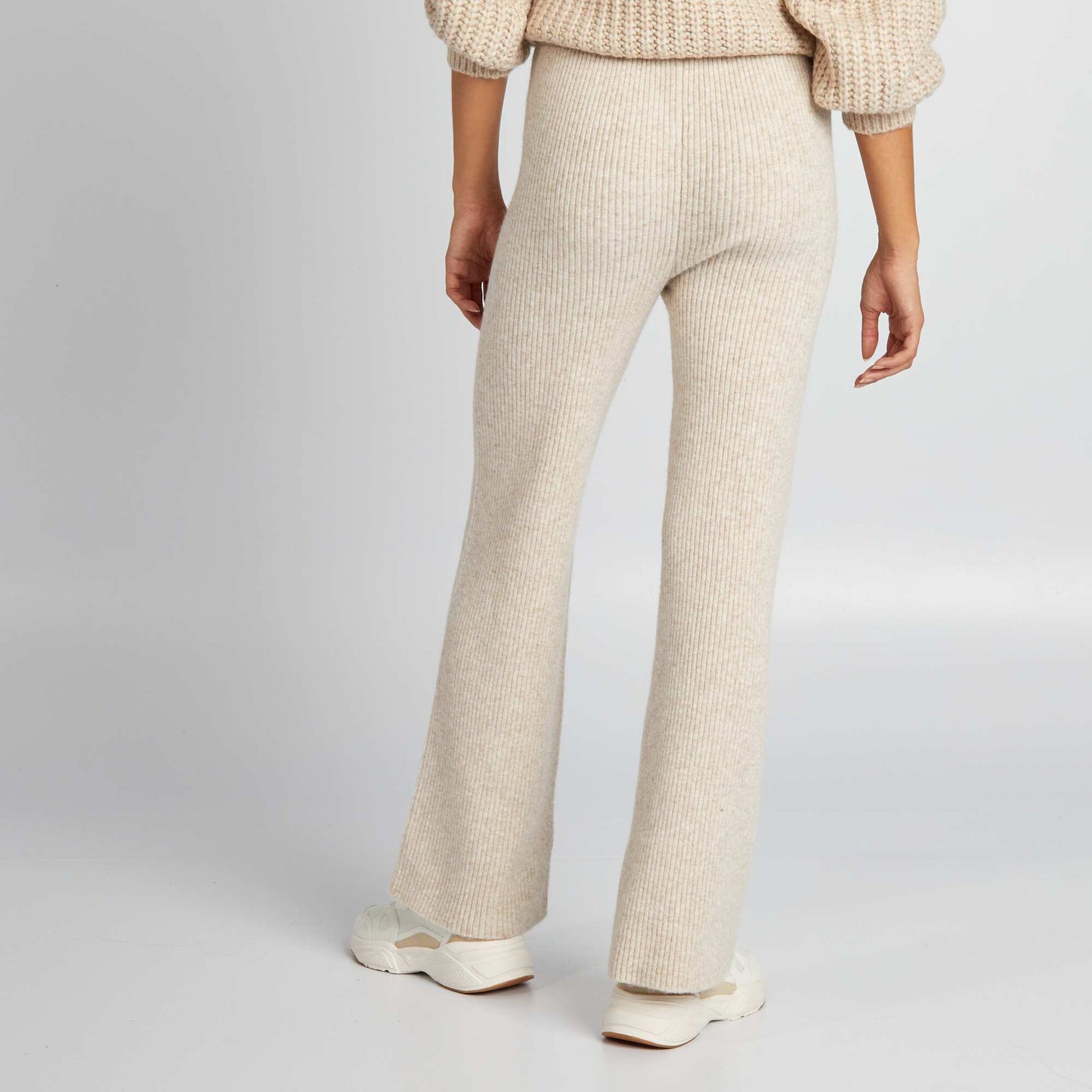 Wide-leg chunky knit trousers BEIGE