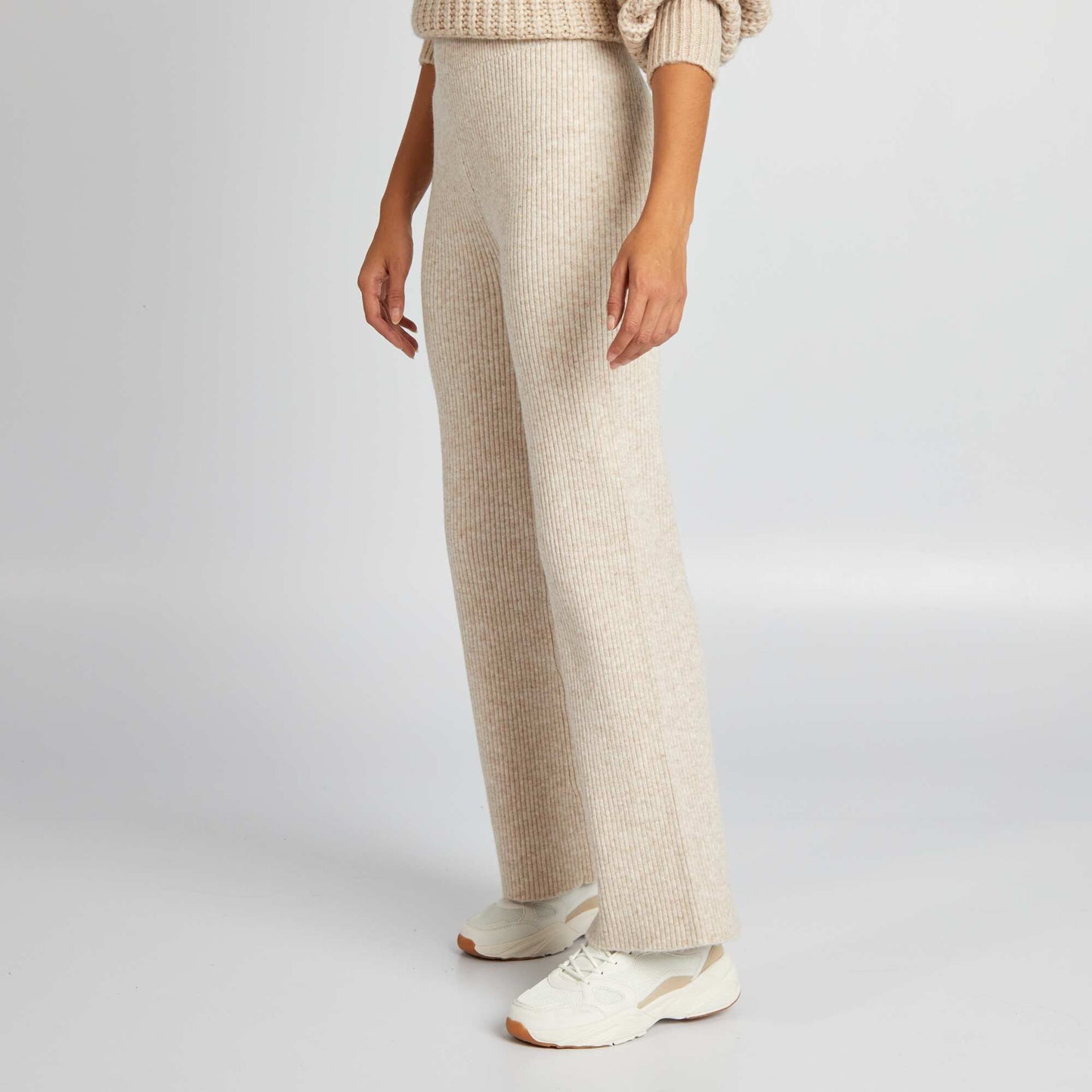 Wide-leg chunky knit trousers BEIGE