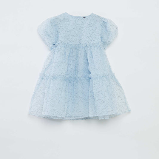 Ruffled tulle party dress BLUE