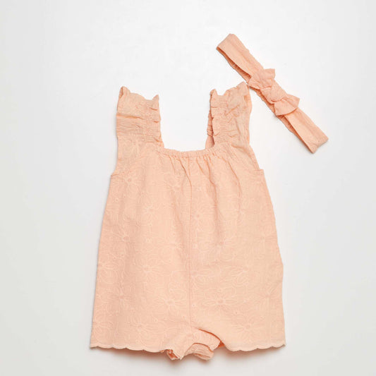 Short embroidered playsuit + headband ORANGE