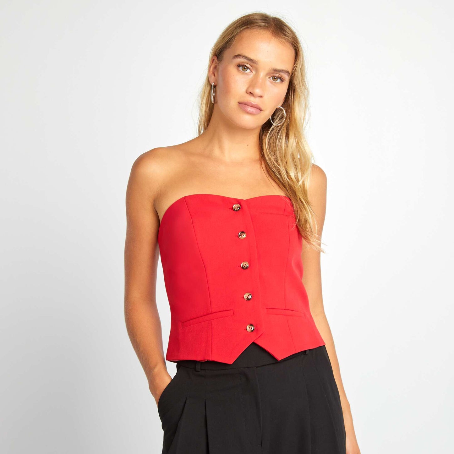 Plain buttoned bustier top RED