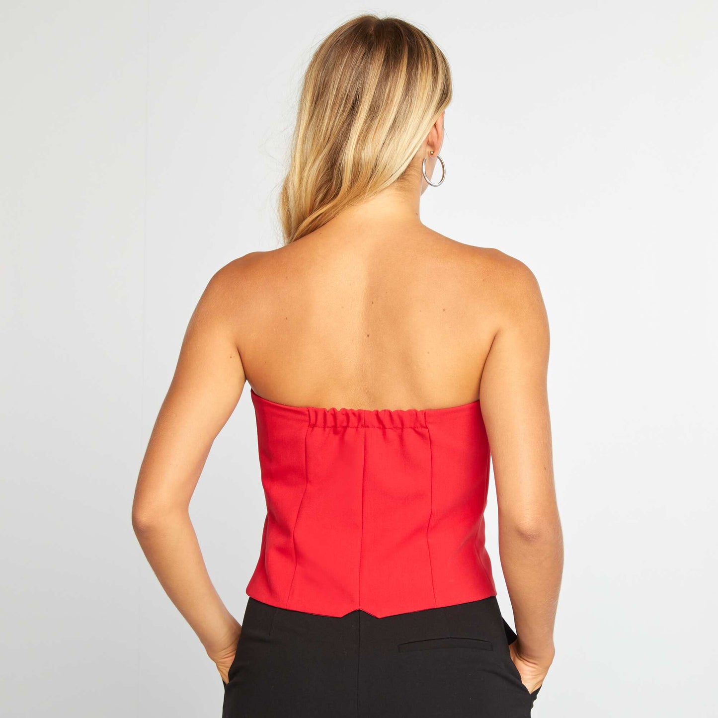 Plain buttoned bustier top RED