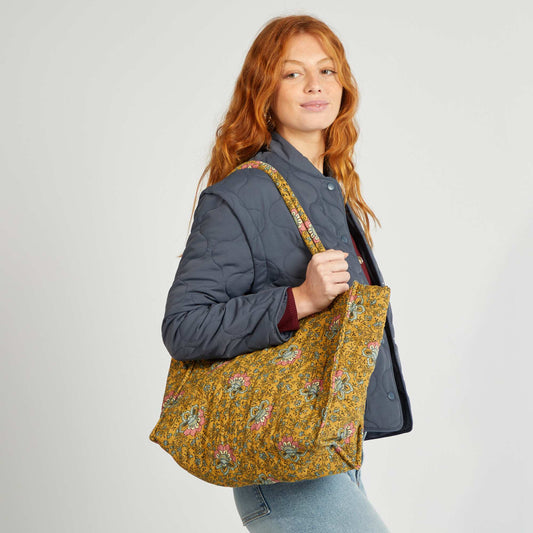 Printed quilted shopper yellow