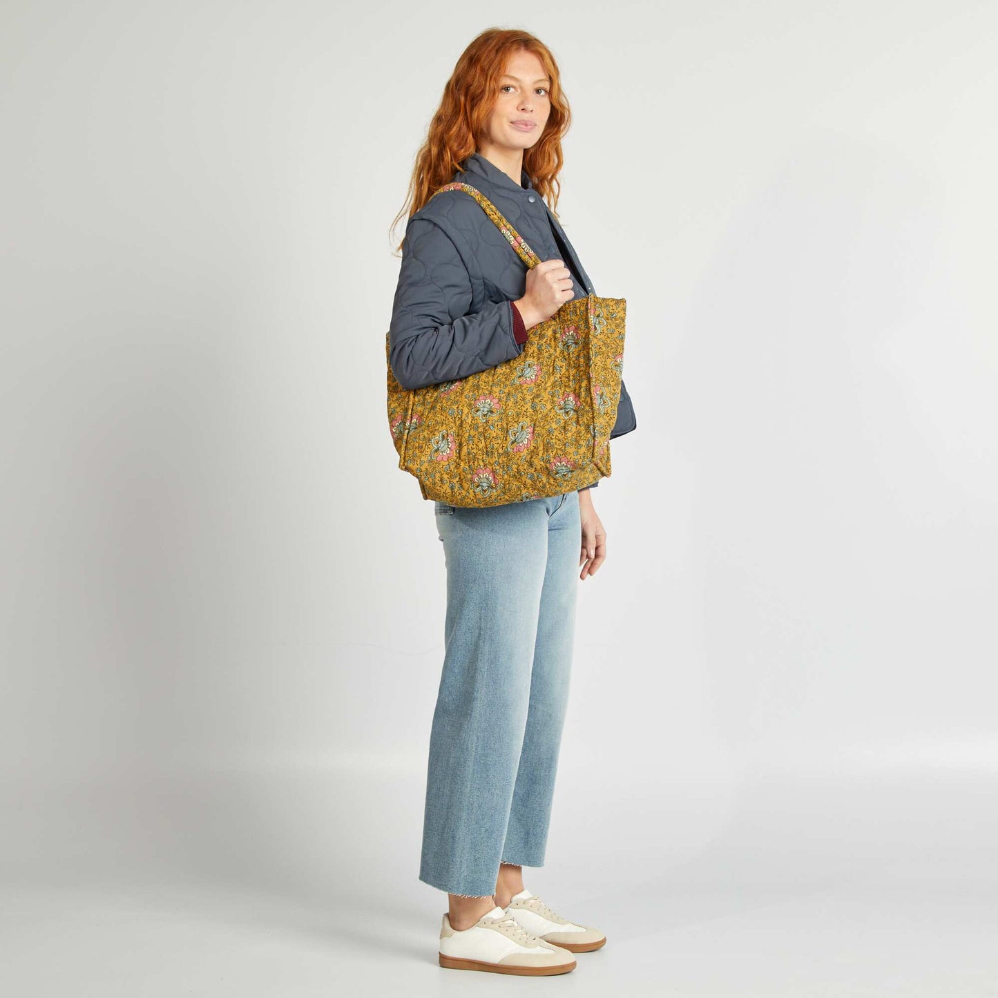 Printed quilted shopper yellow