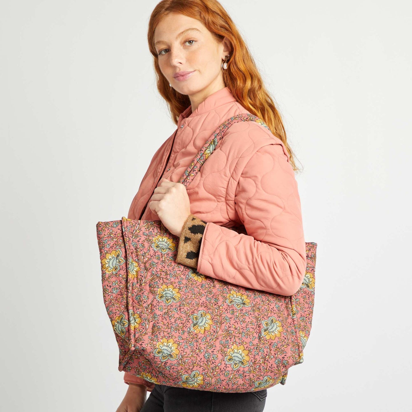 Printed quilted shopper PINK